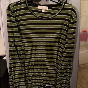 Michaels Olive Green and Black Striped Long Sleeve Top